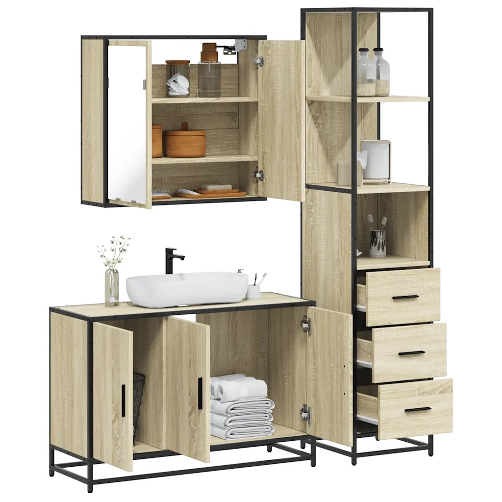 Set Mobili da Bagno 3 pz Rovere Sonoma in Legno Multistrato 3301131