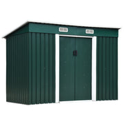 EasyComfort Capanno da Giardino con 2 Porte Scorrevoli e Tetto Inclinato in Lamiera d'Acciaio, 261x133x182cm, Verde