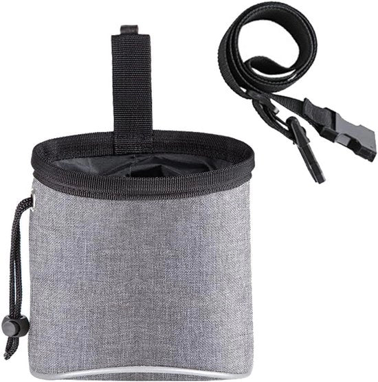 Sacchetto per cibo per cani, sacchetto per escrementi di cane, sacchetto per cibo per cani multifunzionale, sacchetto per conservare escrementi di cane, cinturini regolabili, colore grigio.