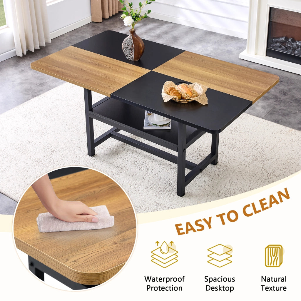 Tavolo da pranzo per 4 persone con ripiano contenitore e 4 sedie stile moderno in MDF e metallo marrone nero 160 cm