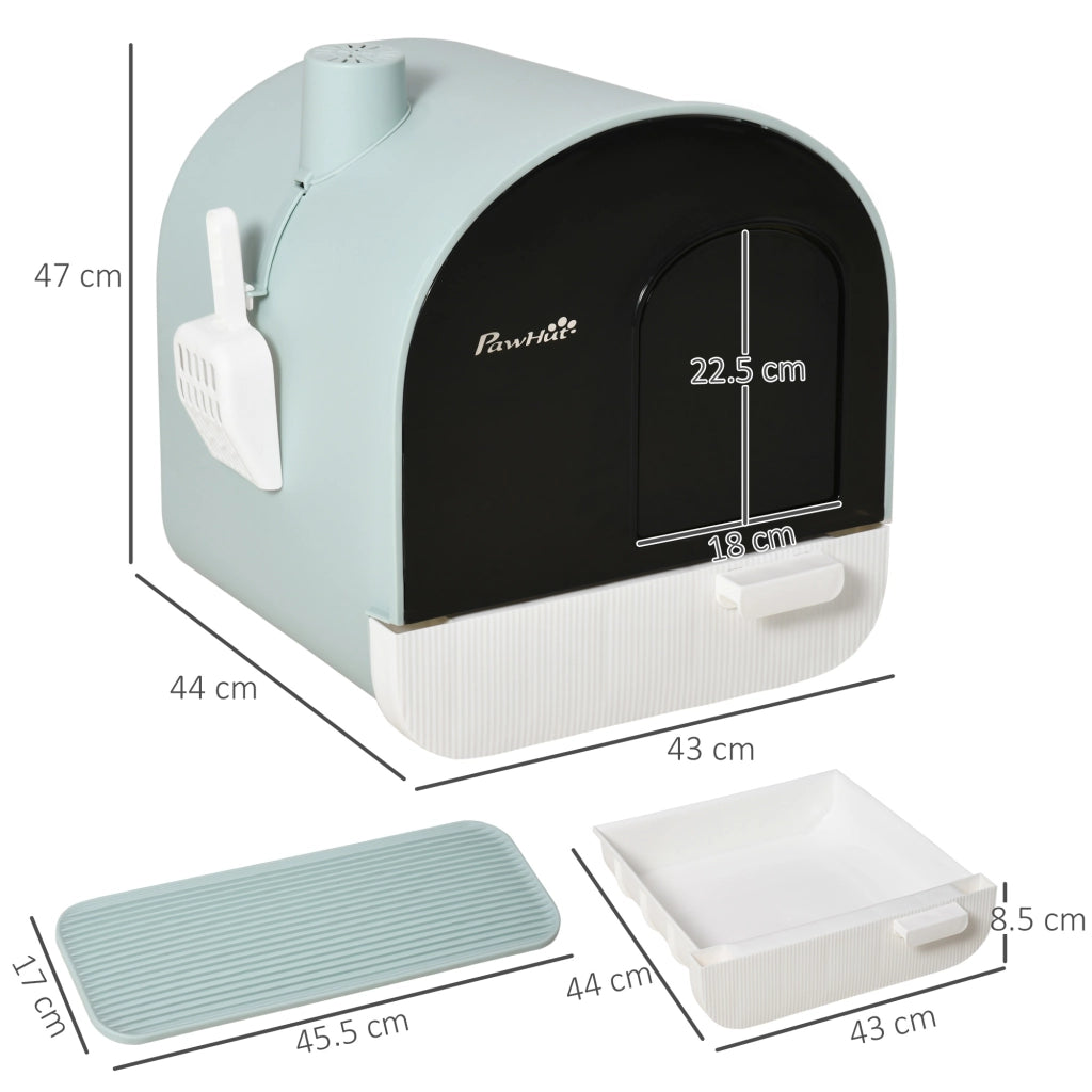 EasyComfort Lettiera per Gatti Chiusa con Filtri, Paletta e Vassoio, Struttura in PP, 43x44x47cm, Verde
