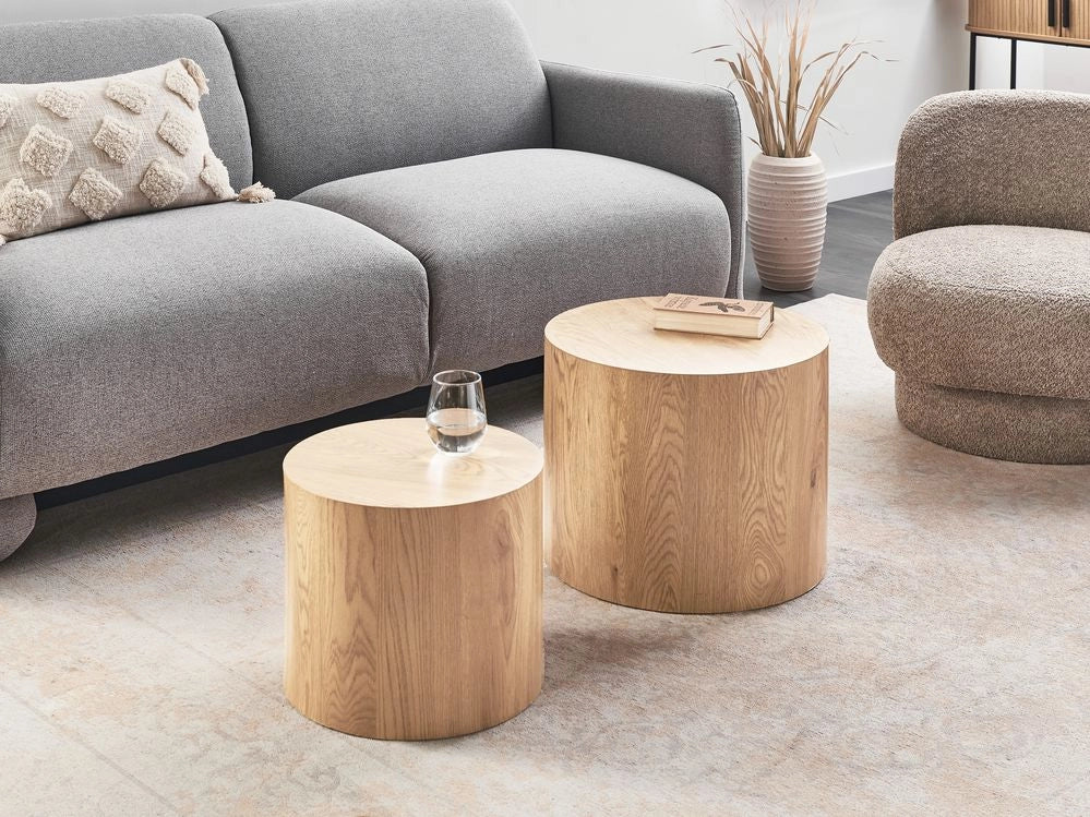 Set di 2 tavolini da caffè Piano in legno marrone chiaro Rotondo Mobili da soggiorno piccoli e medi
