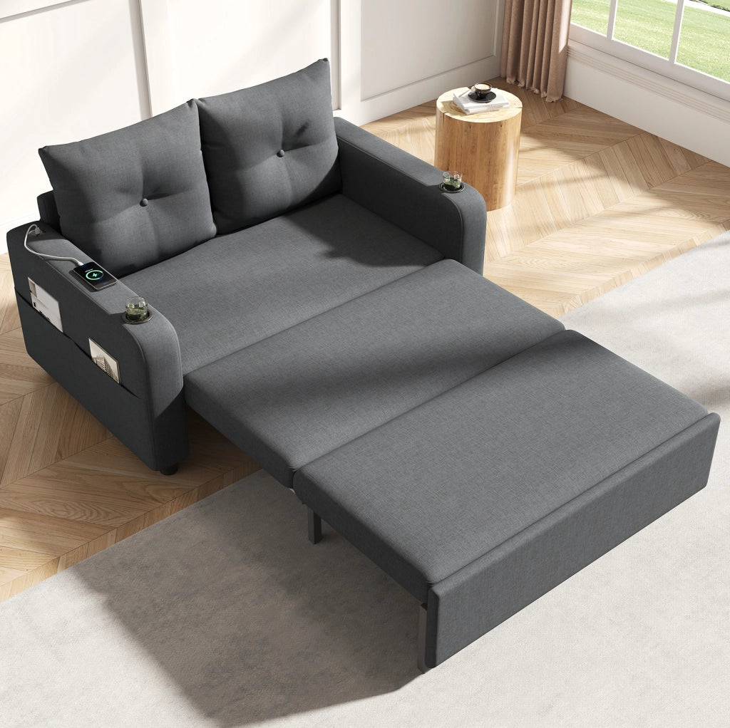 Divano letto 3 in 1 estraibile con USB e Type-C; 131 x 81 x 94 cm; grigio