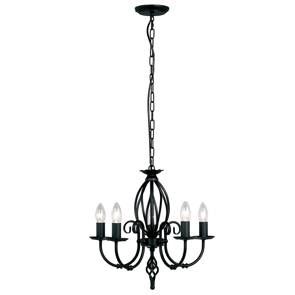 Lampadario Artisan nero, struttura artigianale 5xE14 Elstead