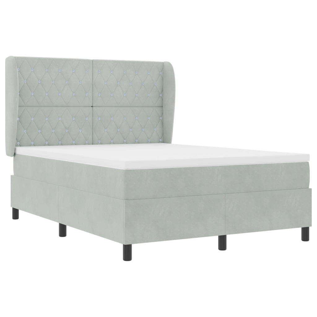 Letto Box Spring con Materasso Grigio Chiaro 160x200 cm Velluto