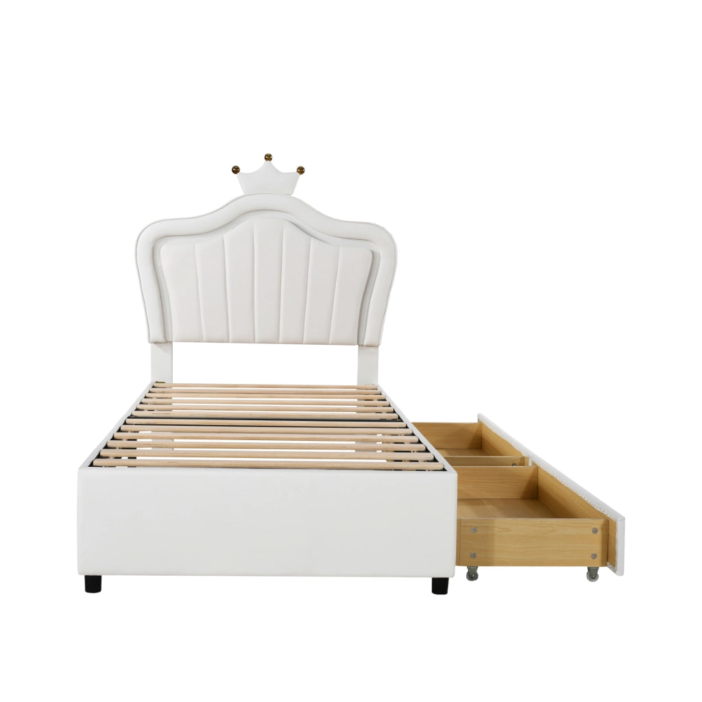 Letto per bambini 1 posto con 2 cassetti, LED e testiera regolabile 90 × 200 cm, senza materasso