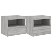 Set di 2 Comodini | Armadio da Notte | Mobiletto da notte con Luci LED Grigio Sonoma 50x40x45 cm