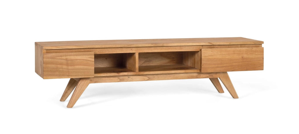 Mobile porta TV in legno massello di mindi con scomparti