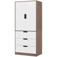 Armadio 2 Porte, Armadio Moderno Con 3 Cassetti E Asta Per Camera Matrimoniale, Marrone