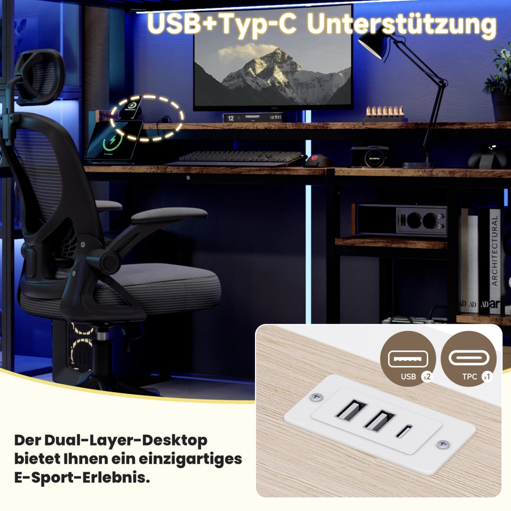 Letto a soppalco 90 × 200 cm con scala contenitore, ripiano, LED, USB e Type-C, senza materasso, nero
