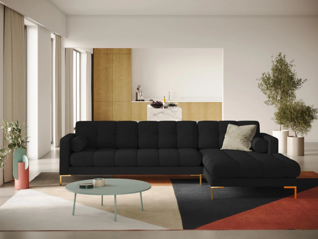 Cosmopolitan Design - Divano angolare destro "Bali" 5 posti in tessuto strutturato nero 