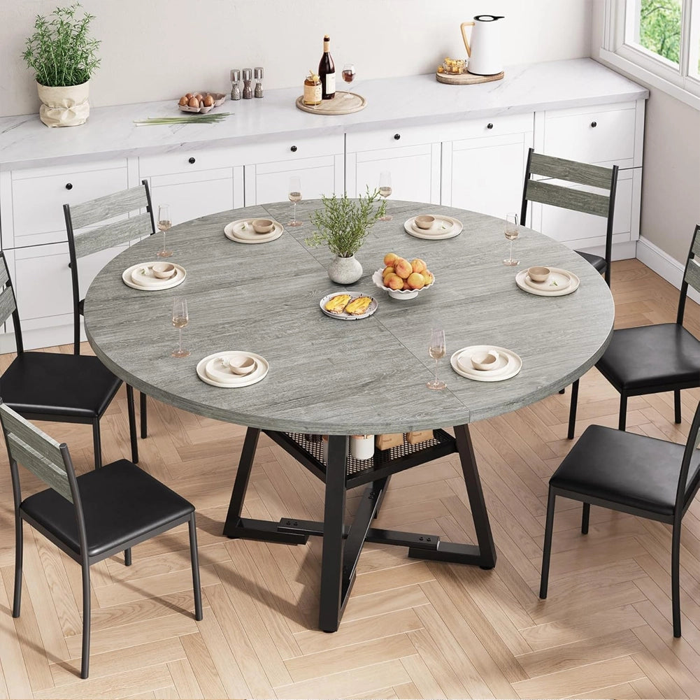 Tavolo per Sala da Pranzo Tondo Grigio con Ripiano Portaoggetti 120x120x76cm