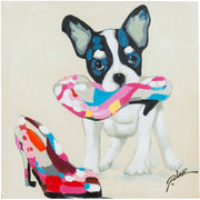 Biscottini Quadro olio su tela dipinto a mano scarpe e cane 60x3x60 dare tocco L60xPR3xH60