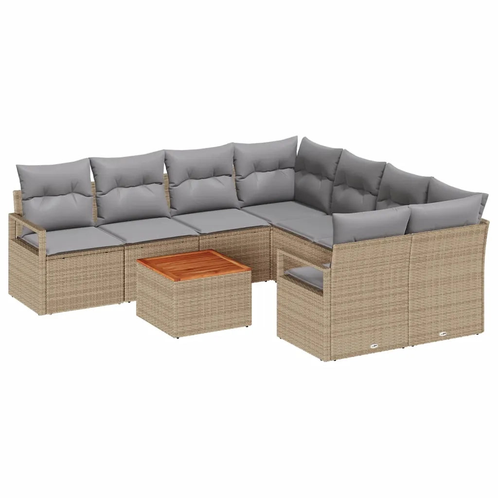 Set Divano da Giardino con cuscino 9 pcs Beige polyrattan