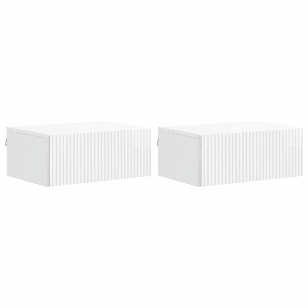 Set di 2 Comodini | Armadio da Notte | Mobiletto da notte a muro Bianco Lucido 49 x 34,5 x 20 cm