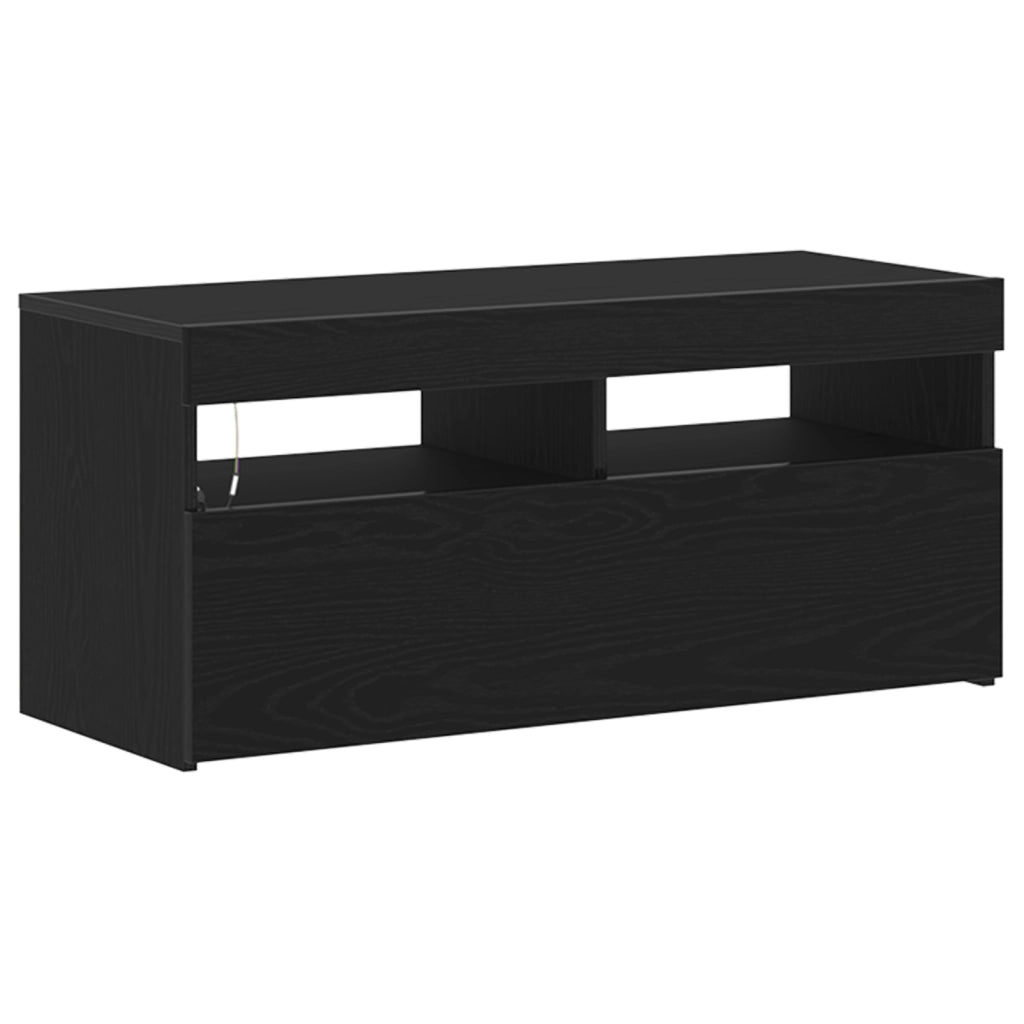 Mobile TV  con luci LED, Nero Rovere 90x35x40 cm in legno ingegnerizzato