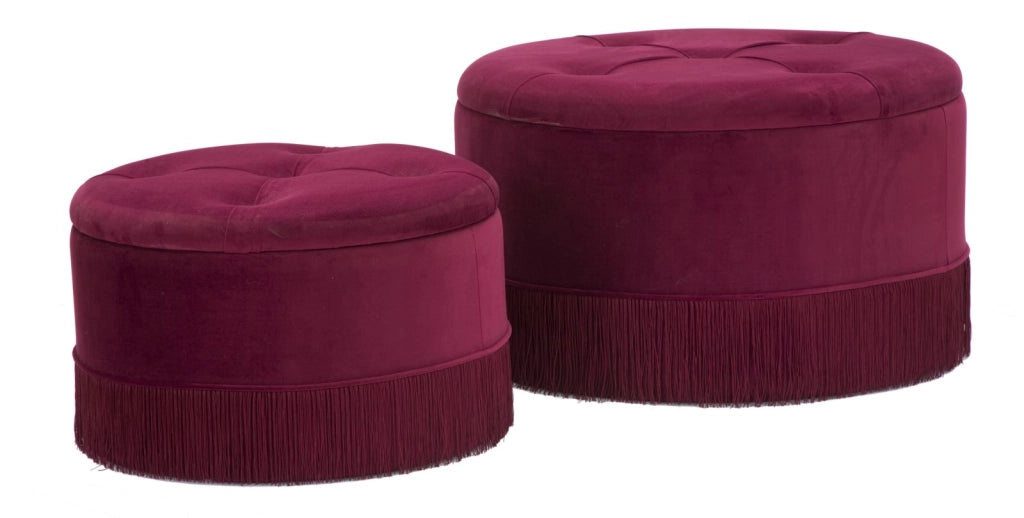 Puff Contenitore Lines New Coppia Bordeaux Ø71x41-55x33 cm in Legno Spugna e Poliestere Bordeaux