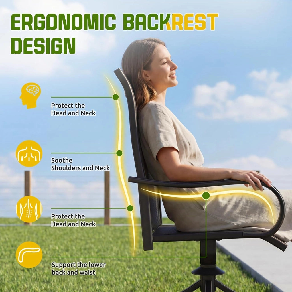Set di 4 sedie da giardino girevoli a 360°, in metallo, resistenti alle intemperie, antiruggine, da balcone con schienale alto, portata fino a 150 kg, per terrazze, giardino, balcone, bistrot