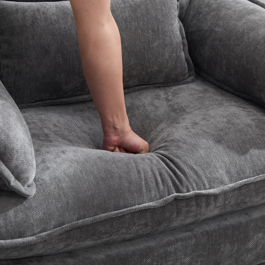 Poltrona con pouf contenitore e tasche laterali per salotto e camera, in ciniglia, Grigio