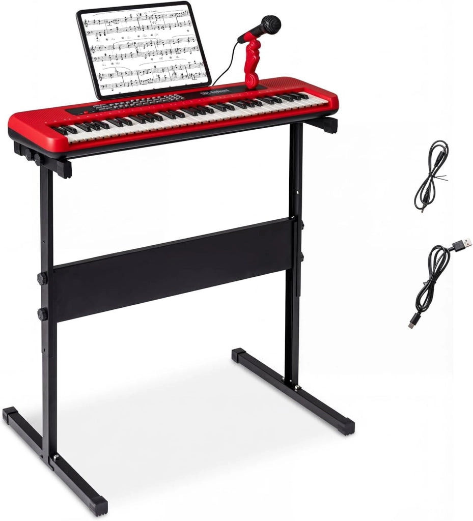 Tastiera elettronica per bambini di 3 anni+, microfono e leggio, pianoforte digitale 61 tasti con supporto regolabile, pianoforte elettronico, 200 toni e ritmi, 20 demo (nero)
