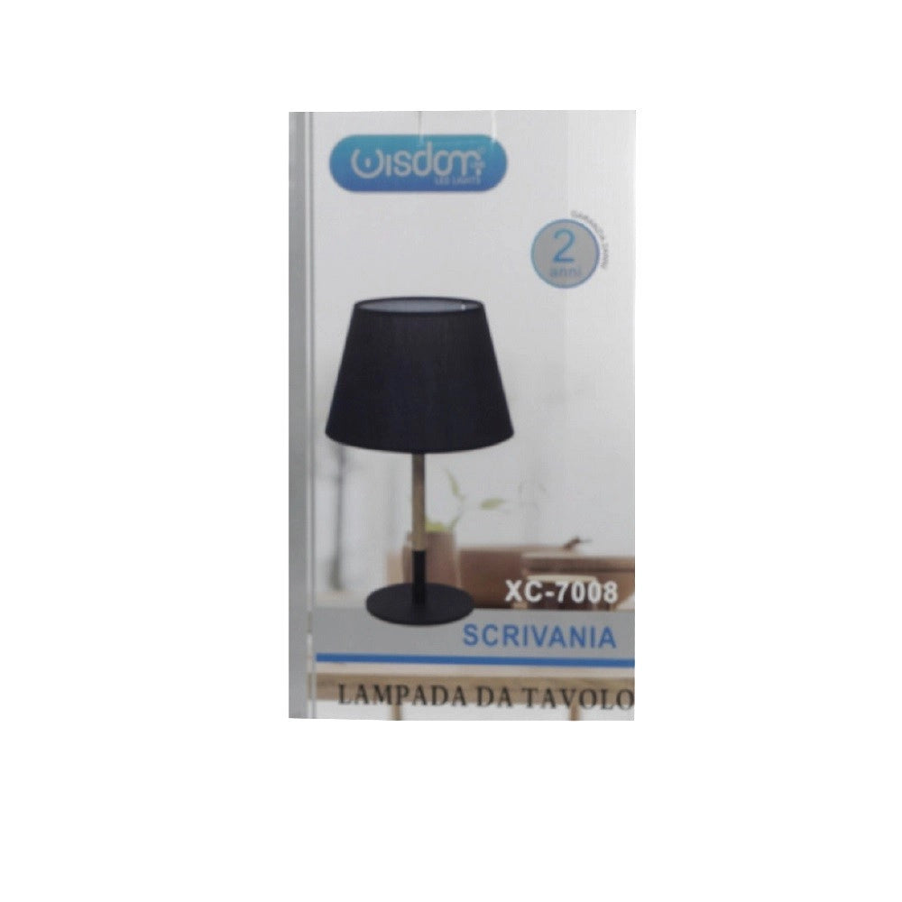 Trade Shop - Lampada Da Tavolo Abat Jour Con Paralume In Tessuto Nero Portalampada E27 Xc-7008 -