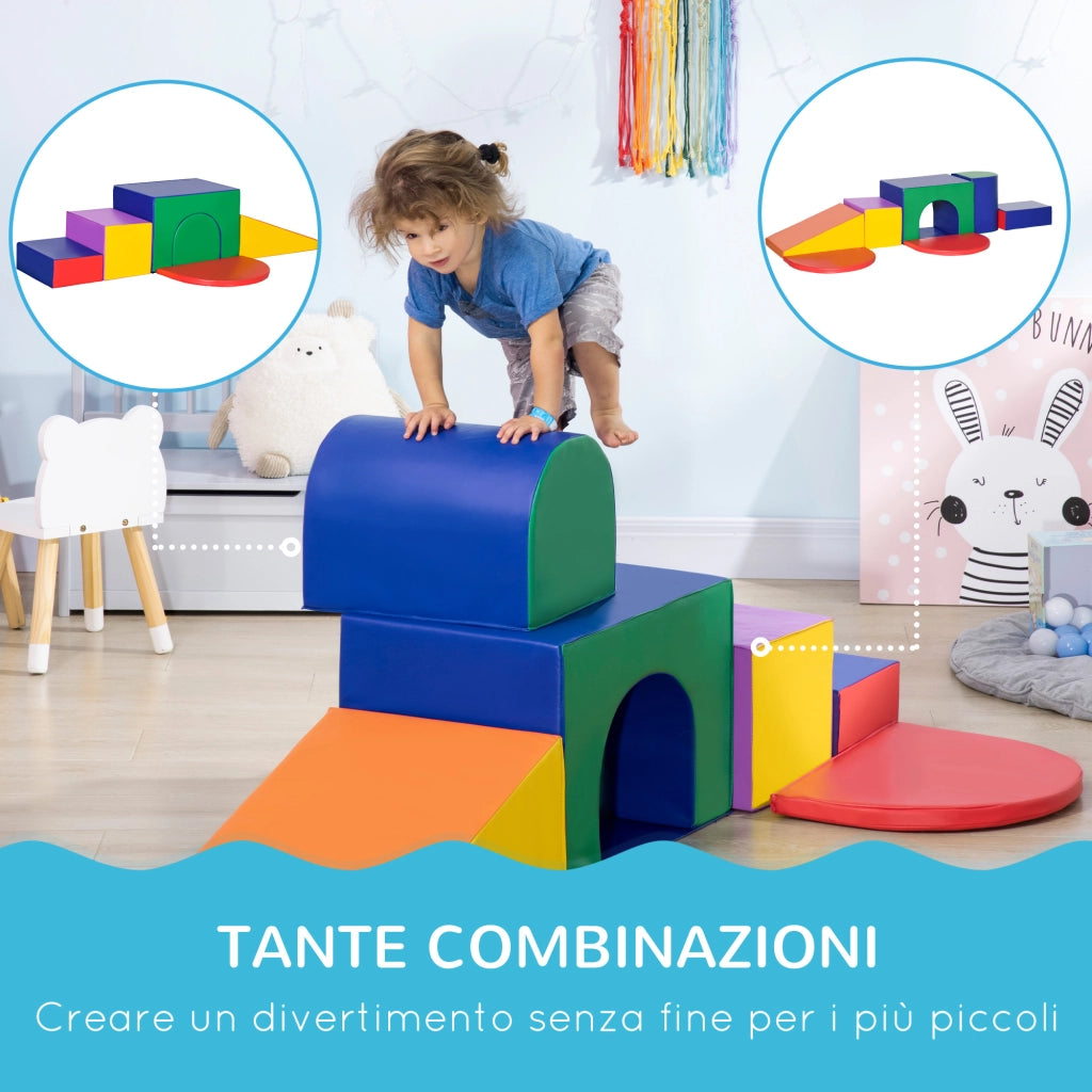 Set da Gioco per Bambini 1-3 Anni da 7 Blocchi Multicolore in PU e EPE. 170x130x40 cm
