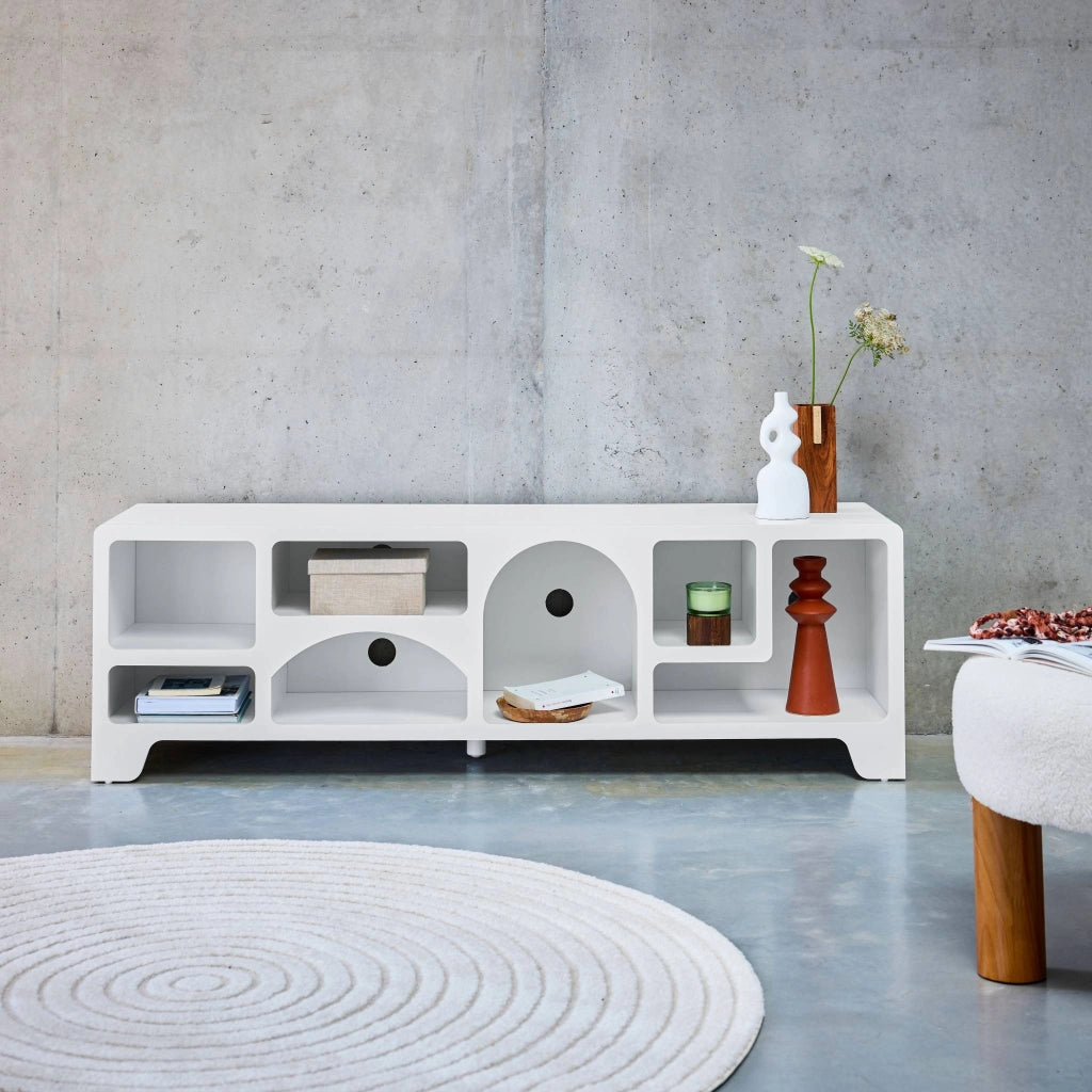 Mobilie tv organico effetto legno bianco, 160cm, bianco