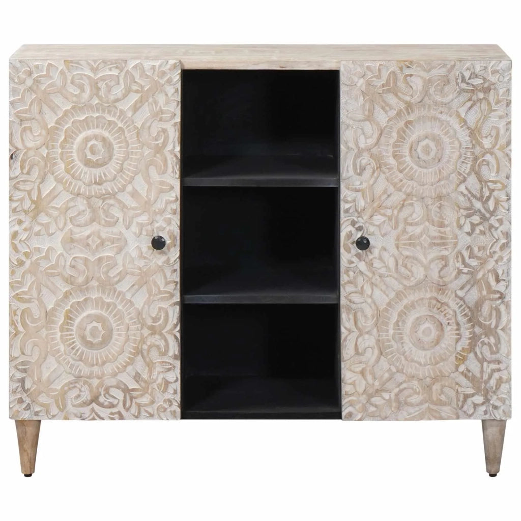 Credenza Bianco 90 x 33,5 x 75 cm Legno di mango massello