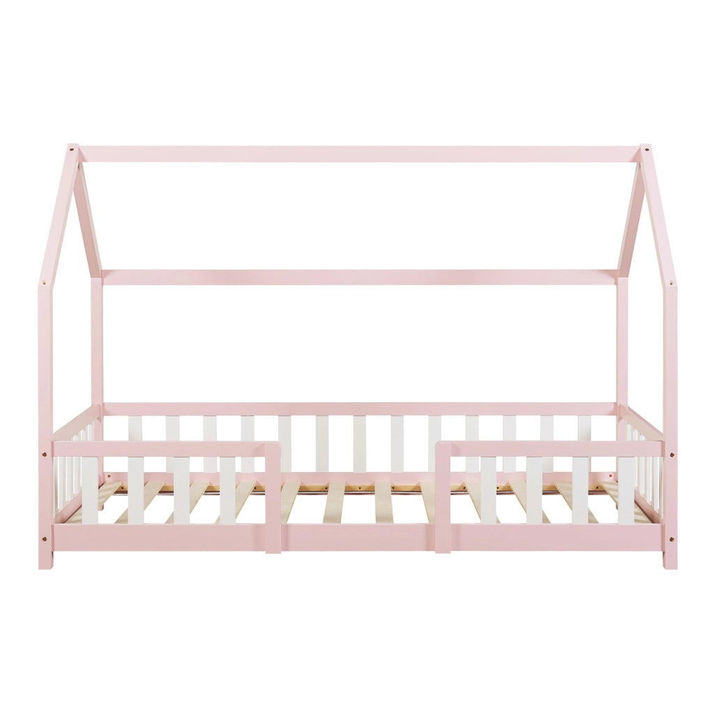 Letto per Cameretta Sisimiut a Forma di Casetta 90x200 cm Rosa / Bianco [en.casa]