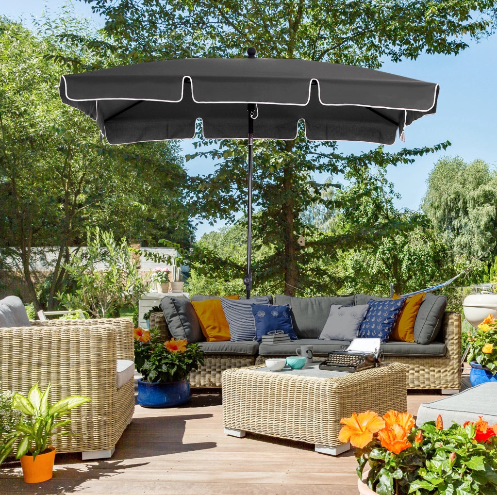 Ombrellone da giardino grigio con inclinazione regolabile; 198x130x245 cm in alluminio e acciaio