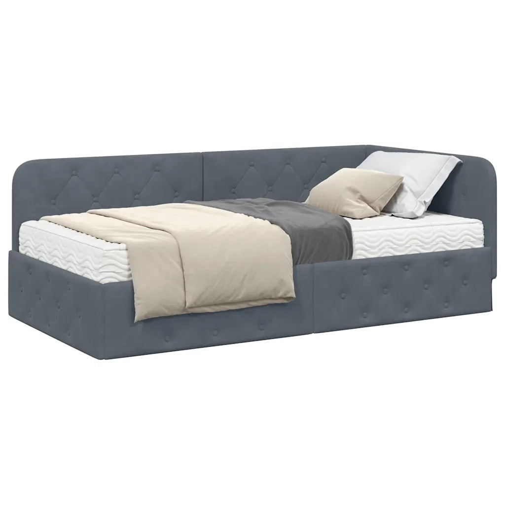 Cornice del letto ad angolo Grigio scuro 90 x 200 cm Velluto