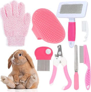 Set di cura per animali piccoli con cesoie per unghie, trimmer, rasoio per peli, spazzola per pulci, shampoo, spazzola da bagno per conigli, cuccioli, gatti, conigli, feriti, animali domestici piccoli (rosa)