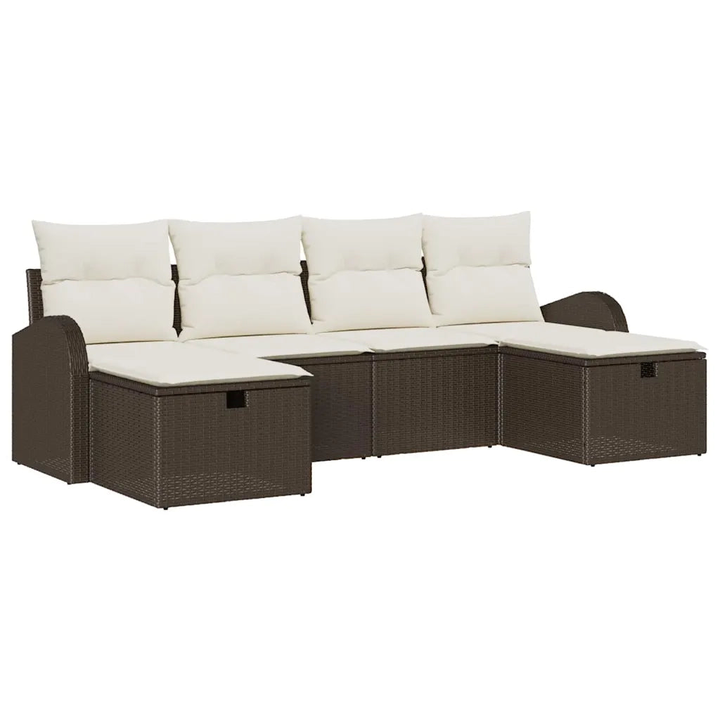 Set Divano da Giardino con cuscino 6 pcs Marrone polyrattan