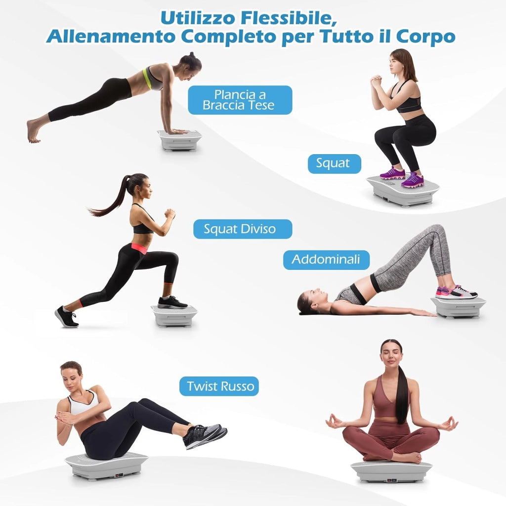 Pedana Vibrante Dimagrante, Piastra Vibrante con 10 Livelli di Vibrazione e Timer, Schermo, Telecomando, Superficie Antiscivolo e 4 Ventose, Allenamento Modellamento Muscolare