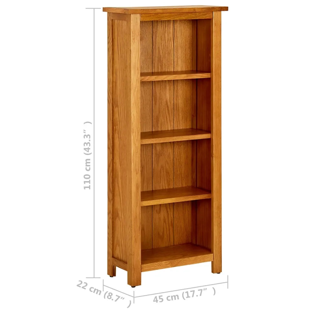 Libreria a 4 Ripiani-Scaffale per Libri-Mobile di Stoccaggio 45x22x110 cm in Legno Massello di Rovere