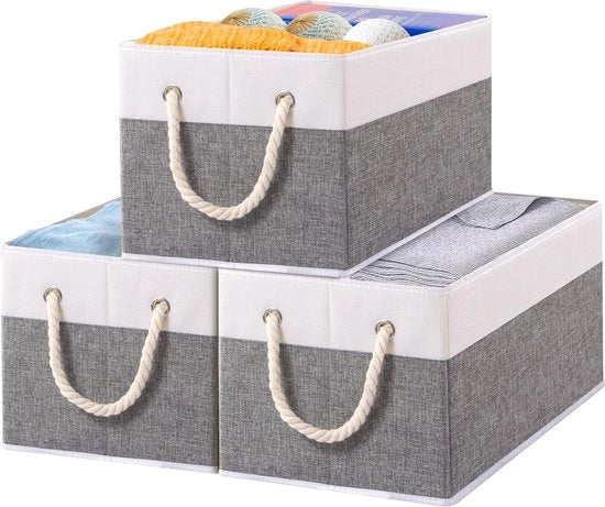 Scatola di archiviazione, scatole di archiviazione pieghevoli senza coperchio, tavolo aperto per camera da letto, soggiorno, camera dei bambini, bagno, 38 x 25 x 21 cm (bianco/grigio, 4 pezzi)