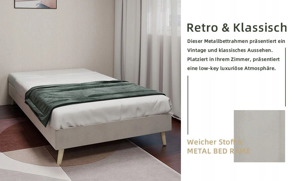 Letto singolo minimalista - Xylo - 90x200 - Beige - Velluto