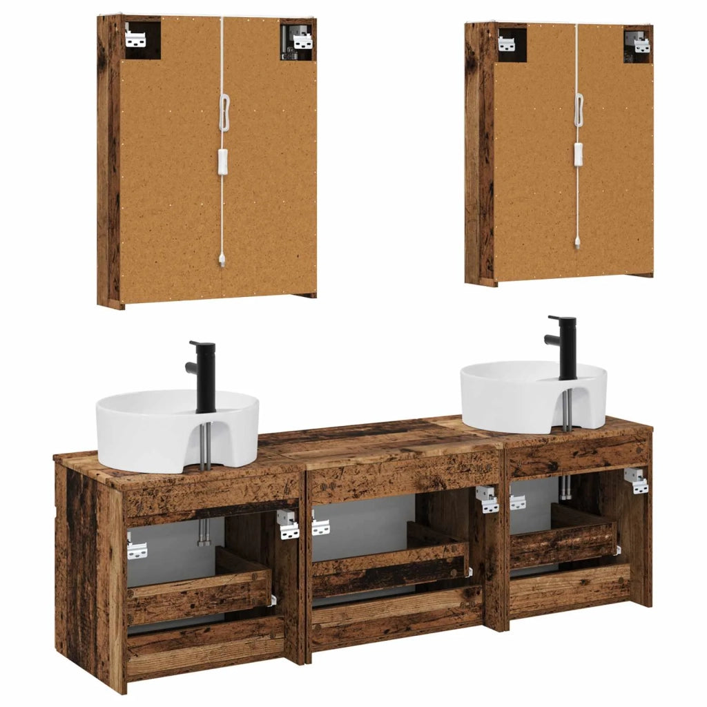 Set di Armadi da Bagno 5 pcs Legno antico 53 x 15,5 x 70 cm 3406613