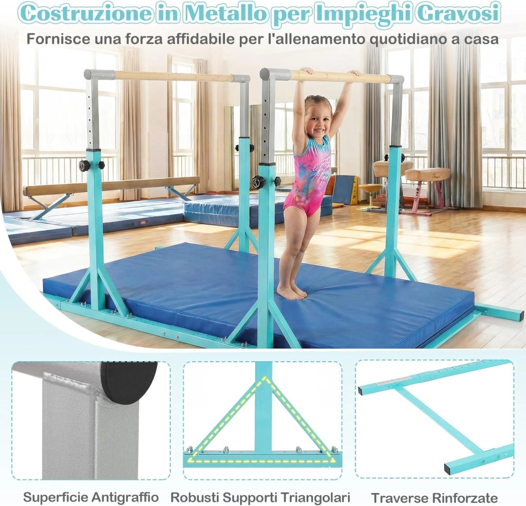 COSTWAY Sbarre Parallele Ginnastica per Bambini, Barre Doppie Ginnastica per Casa con Altezza Regolabile a 13 Livelli e Larghezza Regolabile a 6 Livelli, per Bambini 3+ Anni, Portata 160kg