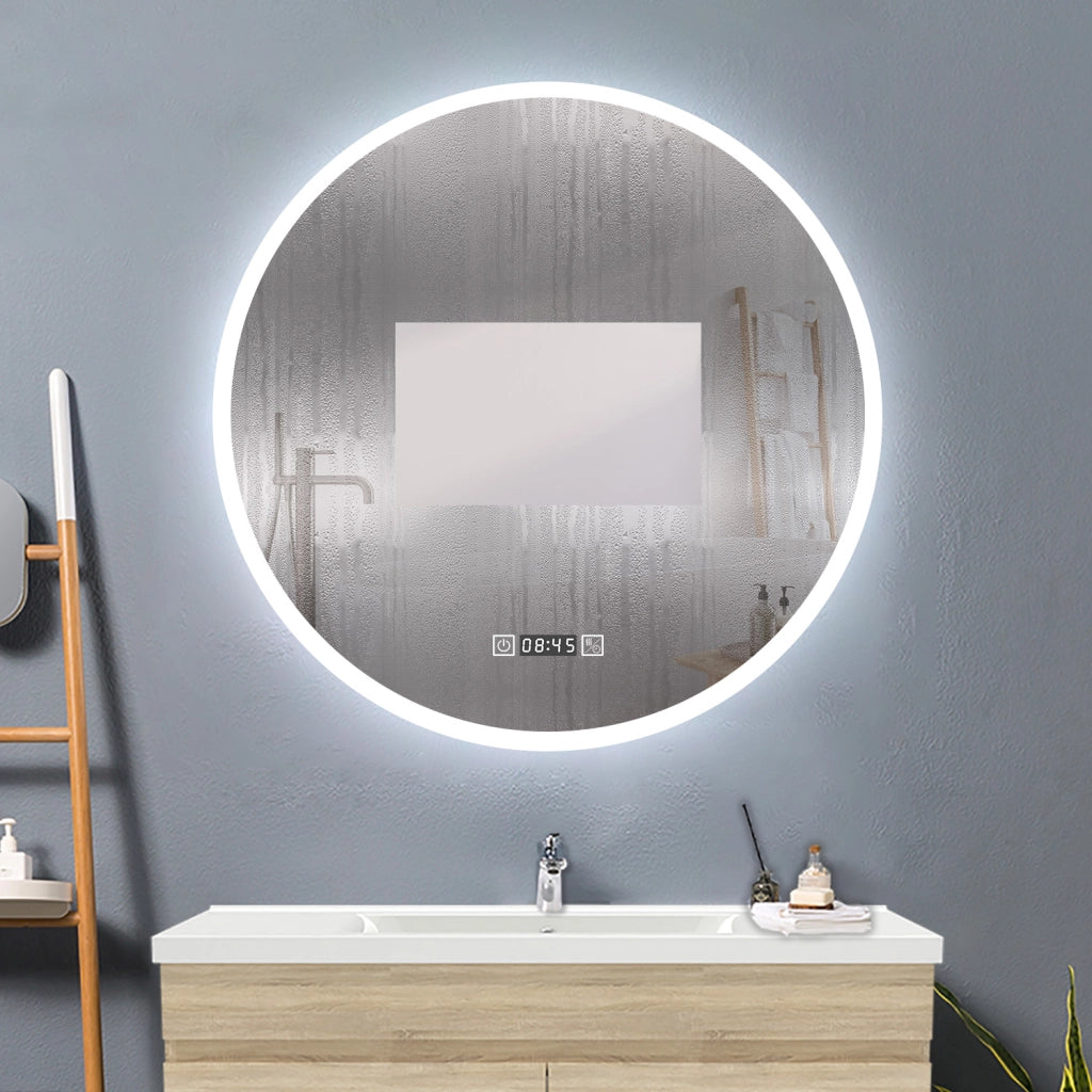 AICA IT Specchio Da Bagno Rotondo Da 80cm con LED, Antiappannamento, 3 Temperature Colore