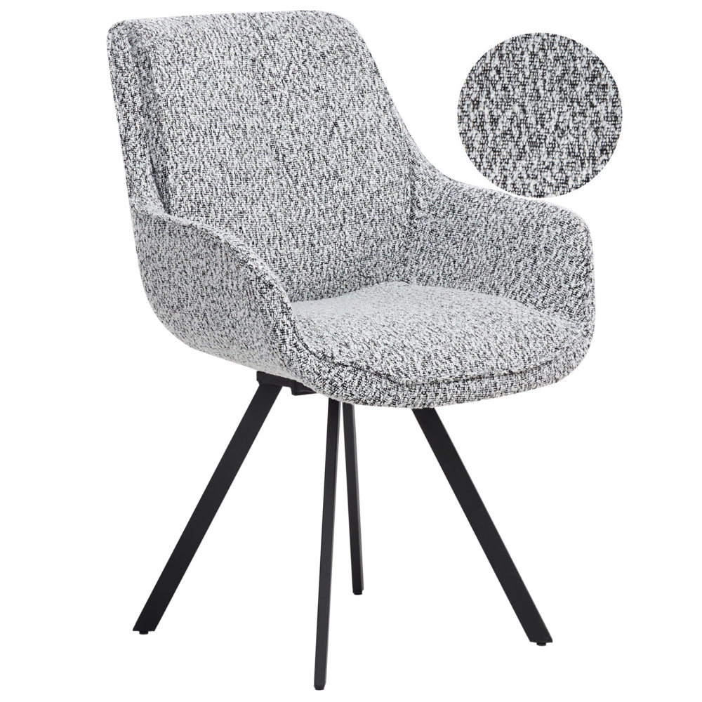 Sedia da pranzo girevole con schienale curvo bouclè bianco e nero stile scandinavo