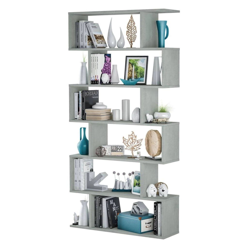 Libreria Ataman, Mobile portalibri alta bifacciale, Scaffale divisorio con 5 ripiani, Scaffale da ufficio moderno, cm 80x25h192, Grigio cemento