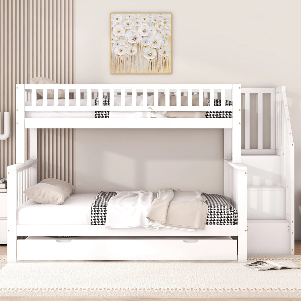 LETTO a castello con letto estraibile 90x200/140x200 cm pino bianco