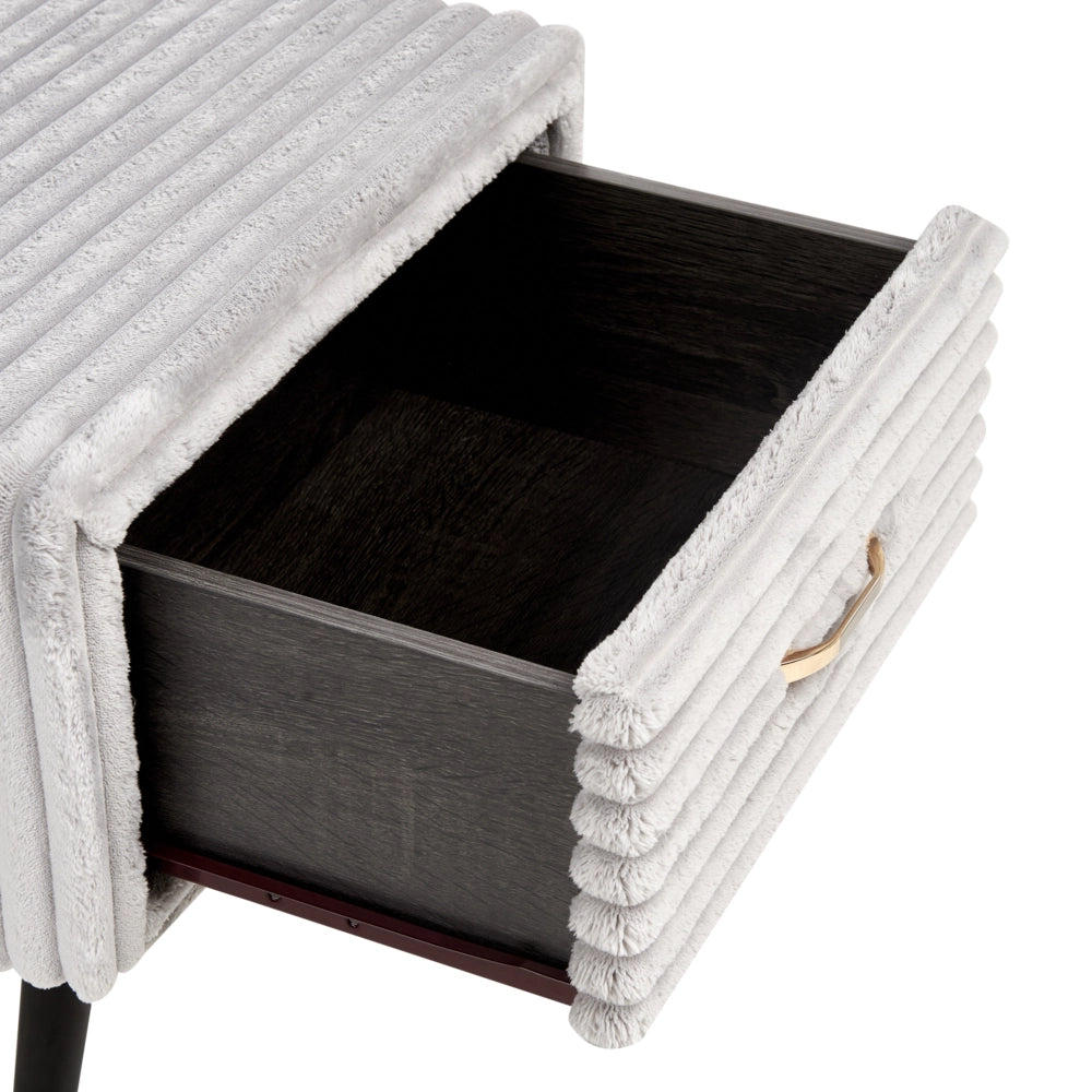 Comodino con rivestimento in velluto grigio chiaro con 1 cassetto Mobili per camera da letto dal design minimalista
