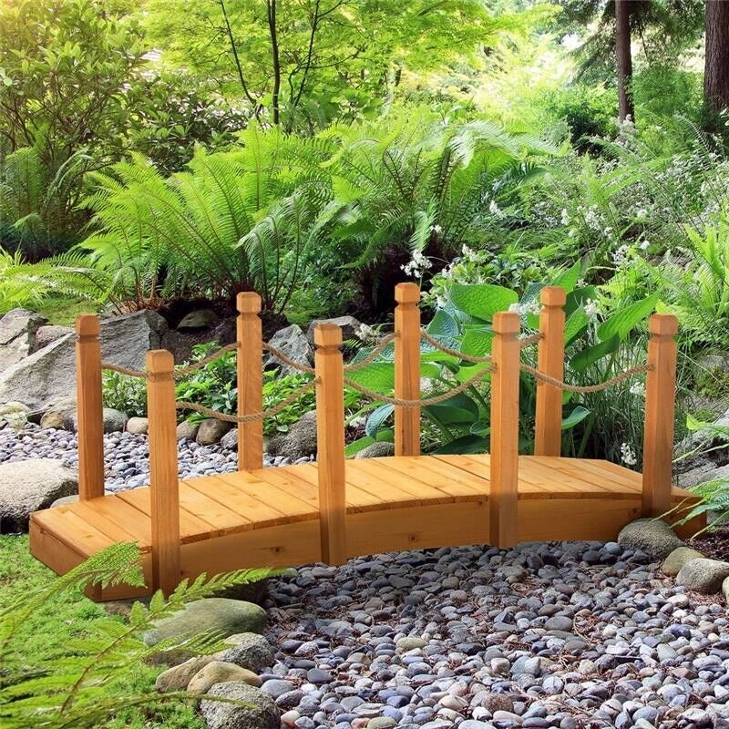 PONTICELLO DI LEGNO DA ESTERNI CON SPONDE IN CANAPA, STRUTTURA IN LEGNO D'ABETE, 150X58X58.5CM, ARANCIONE
