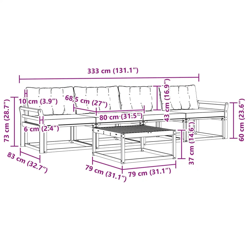 Set di divani da esterno 5 pz Bianco e Nero 3388398