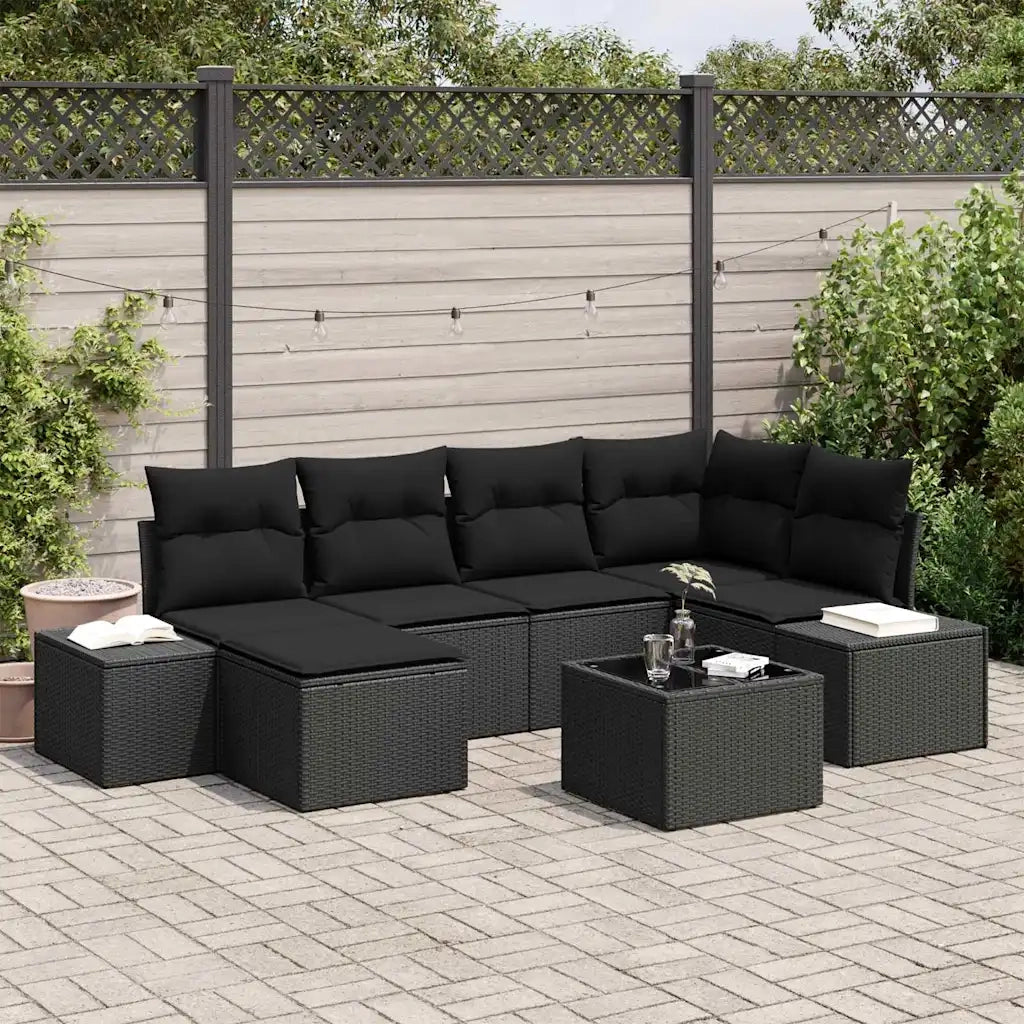 Set Divano da Giardino con cuscino 6 pcs Nero polyrattan 3355812