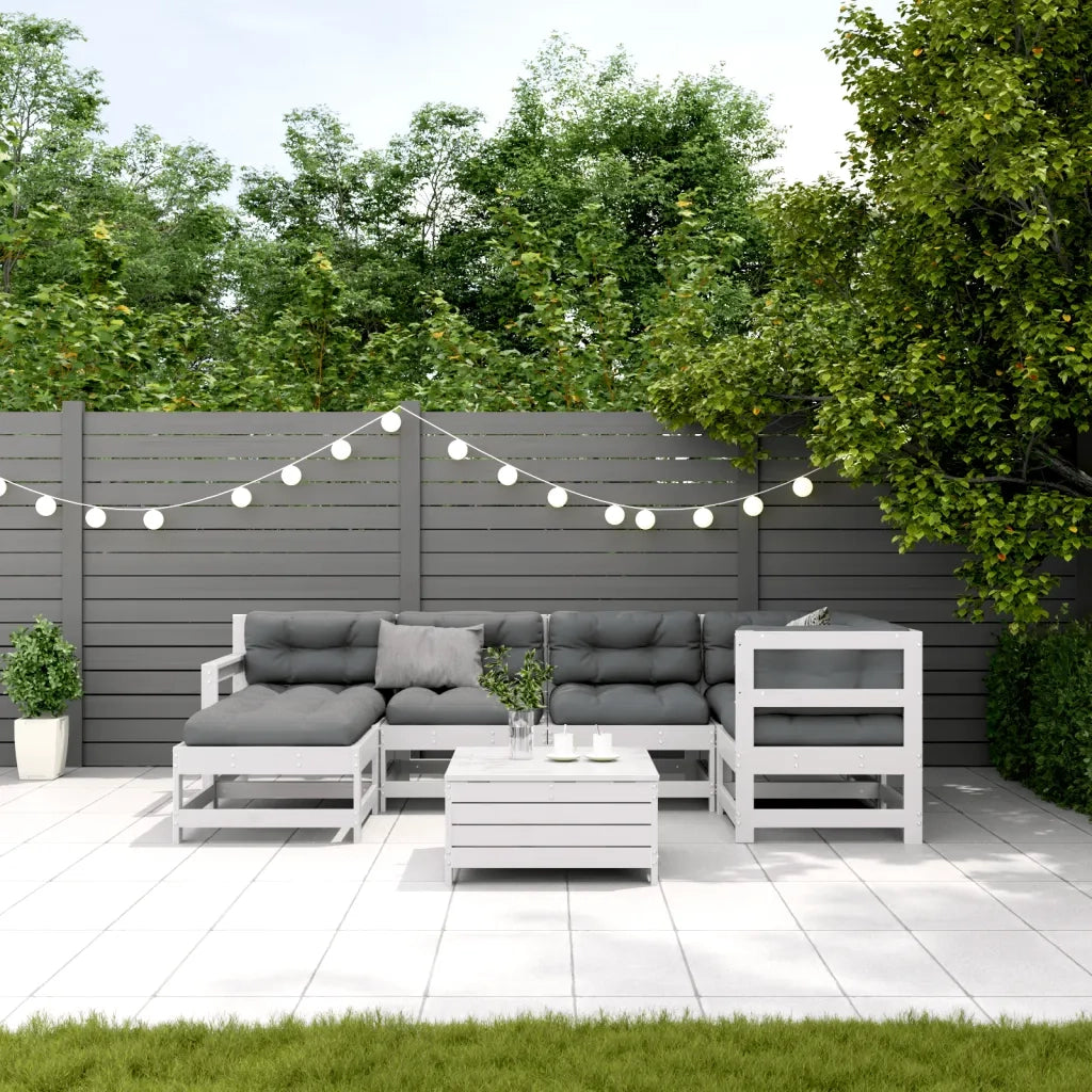 Set Salotto Giardino 7pz con Cuscini Bianco Legno Massello Pino 3250953