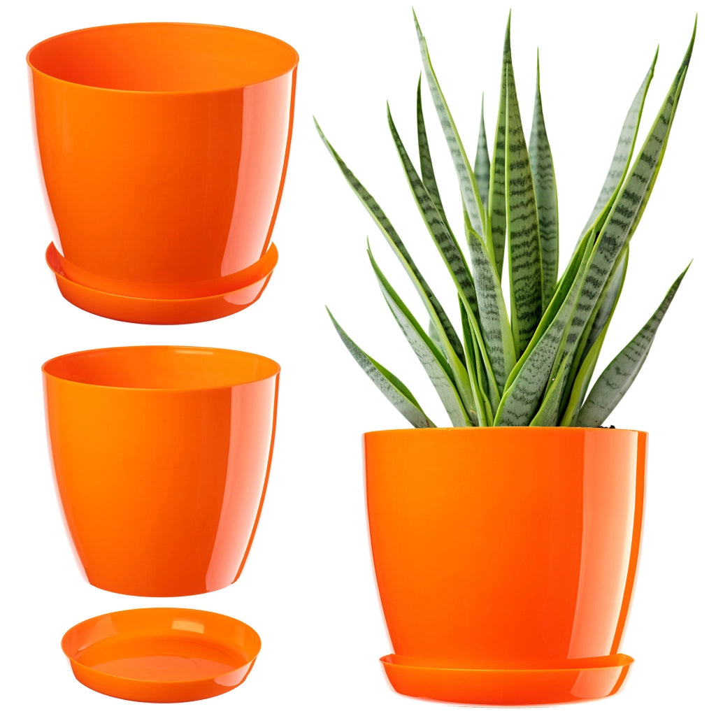 Vaso da fiori KADAX con sottovaso e coperchio in plastica, 16 cm, arancione. Kadax