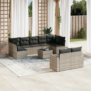 Set Divano Giardino 10 pz con Cuscini Grigio Chiaro Polyrattan